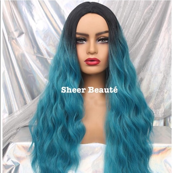 Sheer Beauté 28“ Long Ombre Blue Curly Wig